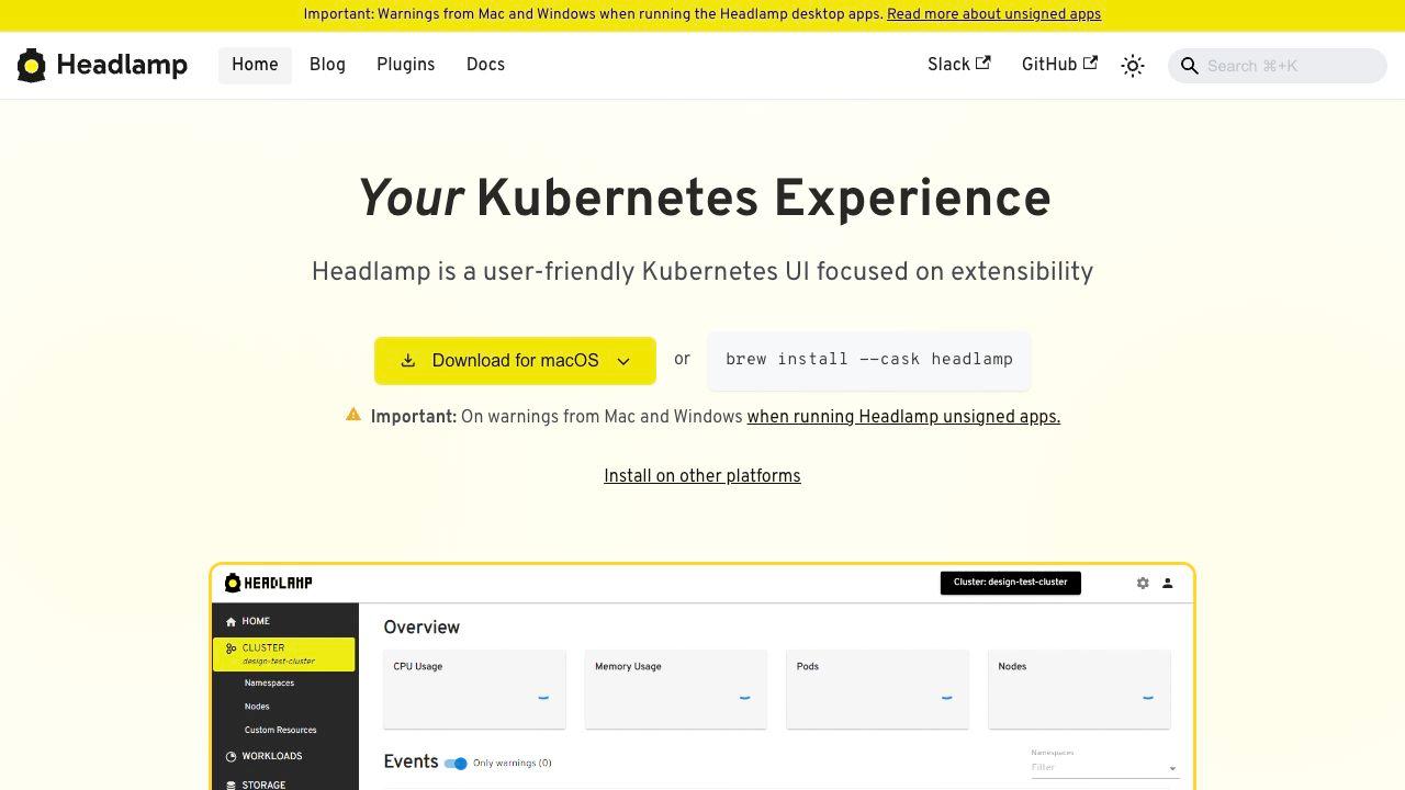 Headlamp Kubernetes dashboard screenshot