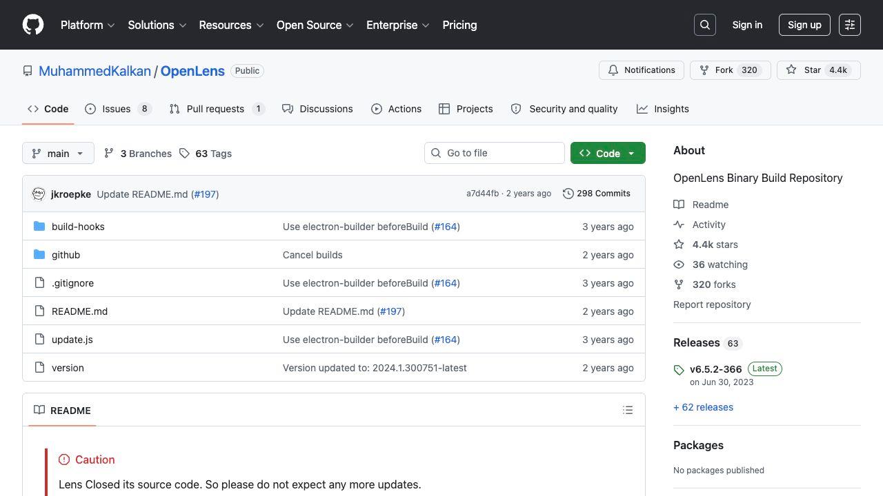 OpenLens repository screenshot